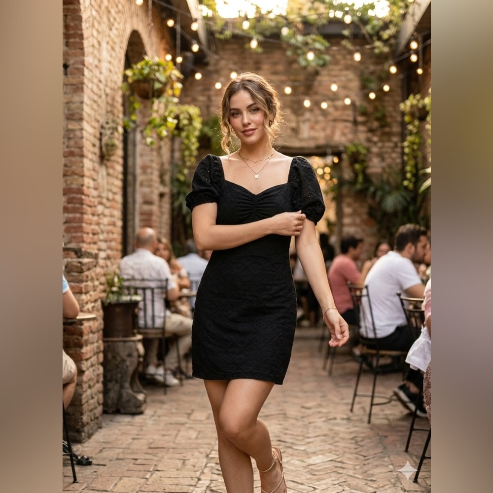 Vero Moda Black Eyelet Puff Sleeve Mini Dress - Romantic &‎ Airy Silhouette